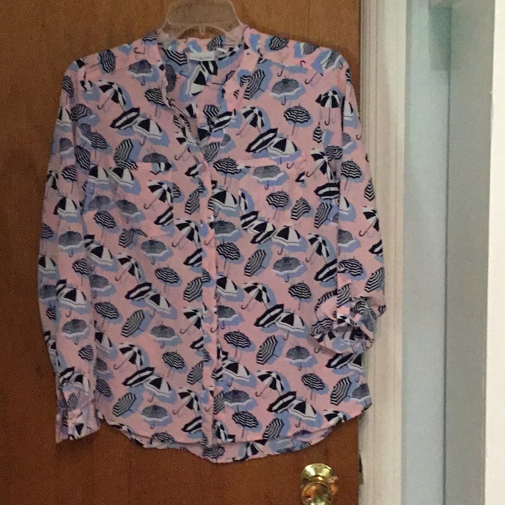 Kim Rogers Pink and Blue Blouse with Abstract Pattern